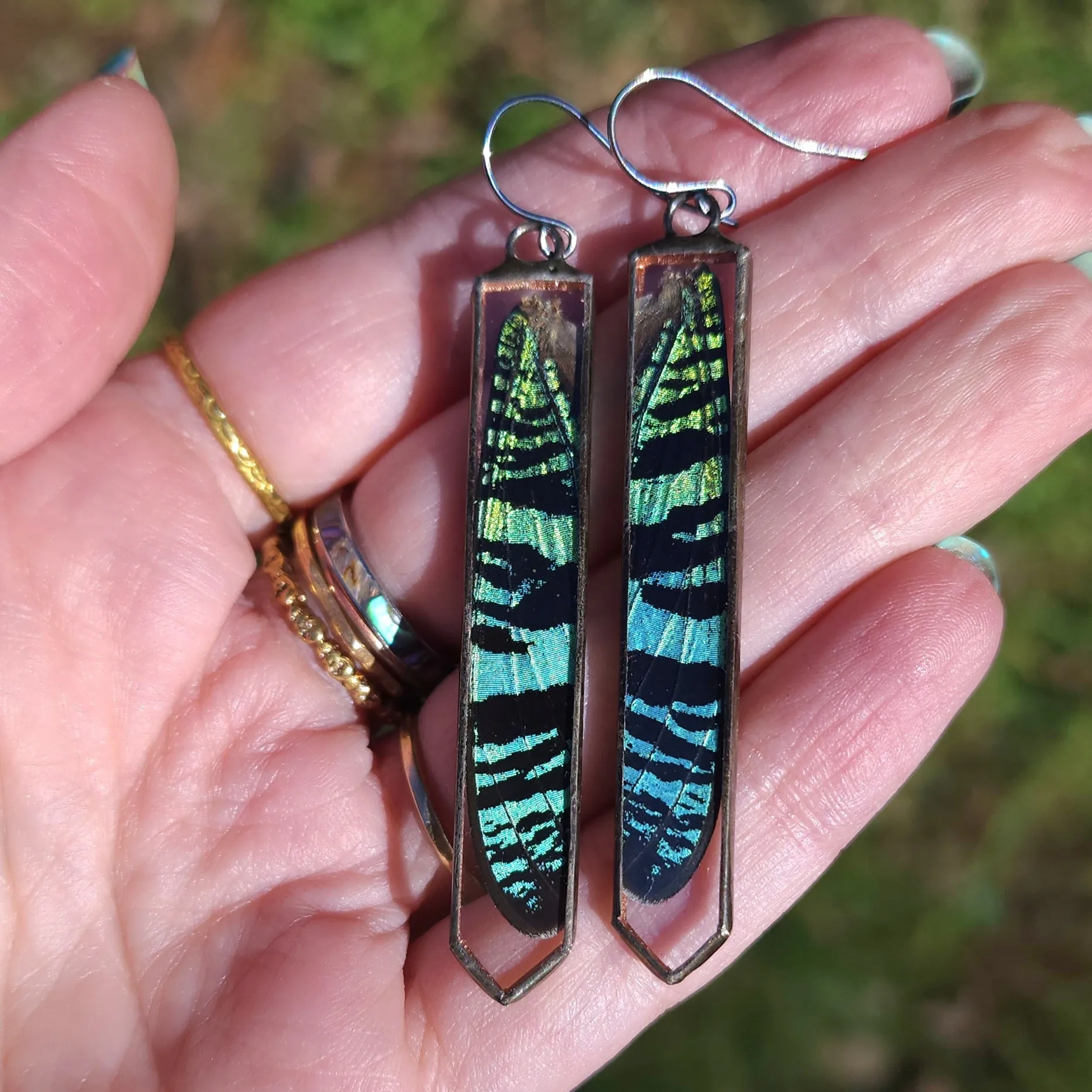 Teal Sunset Moth Ingress Earrings