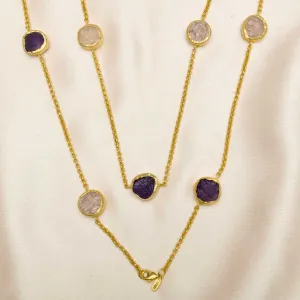 The Alternating Amethyst Rose Quartz Gold Necklace