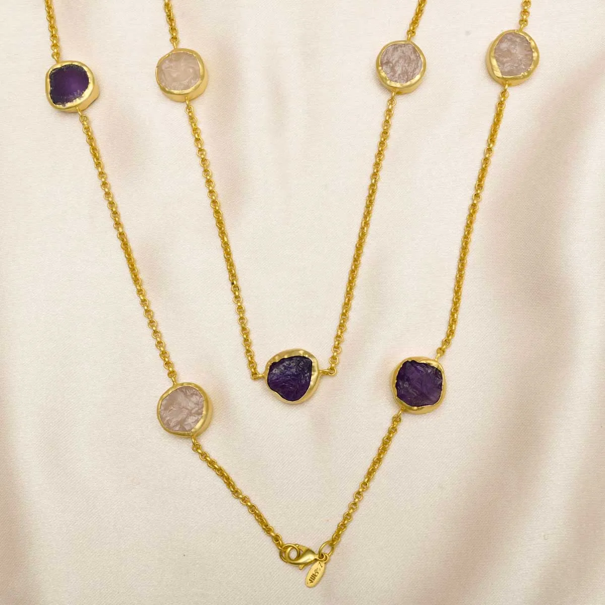 The Alternating Amethyst Rose Quartz Gold Necklace