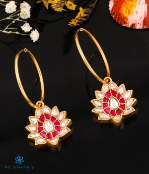 The Red Flower Silver Kundan Hoops