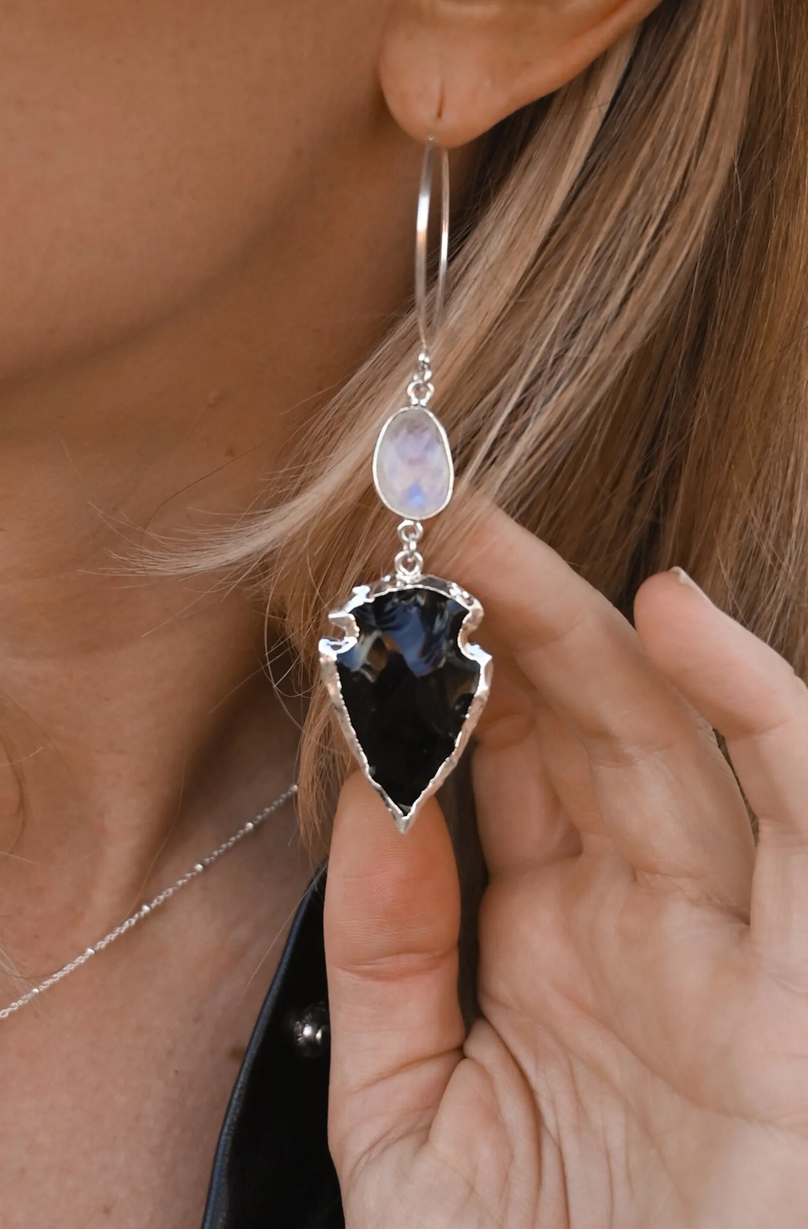 The Way Is Forward Obsidian & Moonstone Earrings