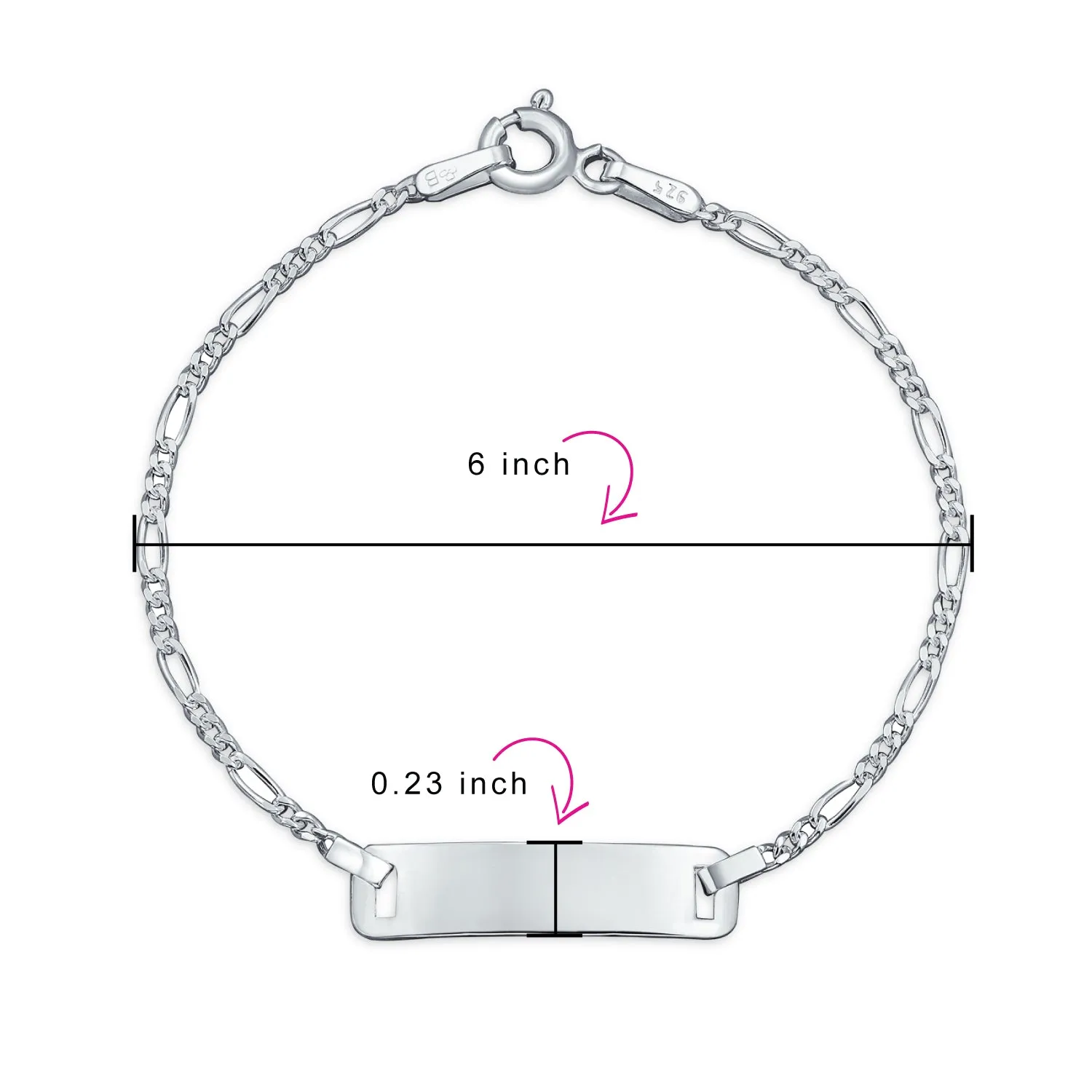 Thin Danity Identification ID Bracelet Figaro Name Plated Wrist For Women Sterling Silver