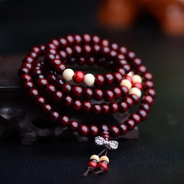 Tibet Ethnic Handmade Dia 6mm Wood Beads Rosary Multilayer Bracelets for Women Jewelry Dia 4mm Imitation Garnet charms bracelet