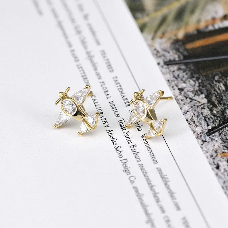 Tiny airplane Earrings| Plane Studs| Gold Studs| Crystal earrings| Jet earrings| Gold plane| Sterling Silver| Cutest