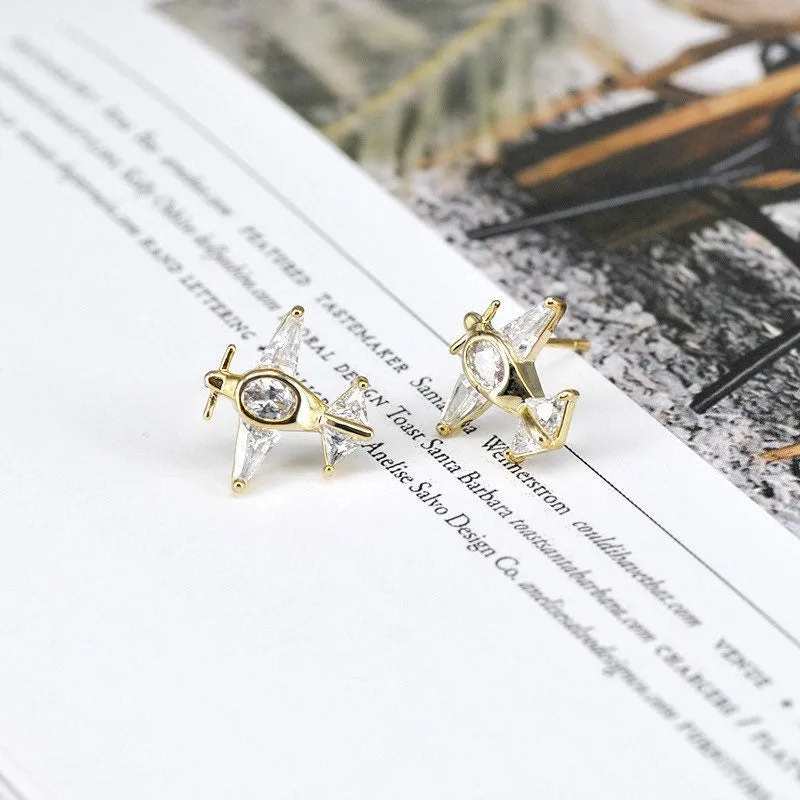 Tiny airplane Earrings| Plane Studs| Gold Studs| Crystal earrings| Jet earrings| Gold plane| Sterling Silver| Cutest