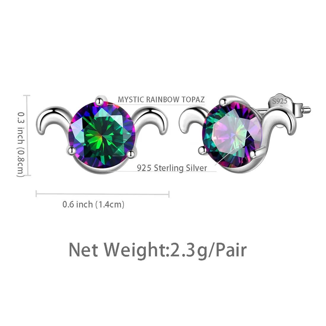 Tokyo Mart Aries Stud Earrings Women Girls Constellation Jewelry Mystic Topaz Sterling Silver