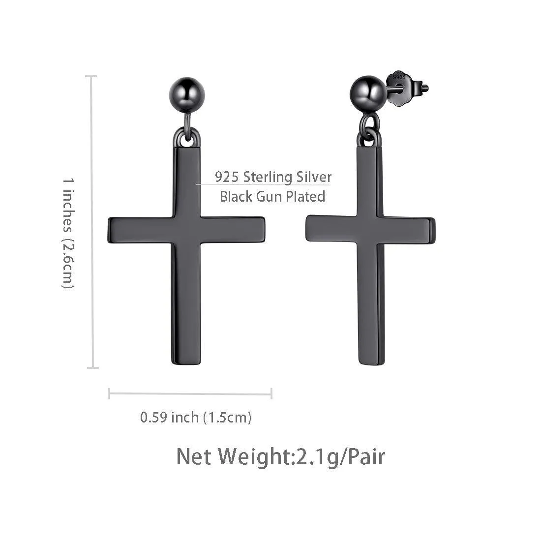 Tokyo Mart Classic Cross Drop Earrings Women Mens Jewelry Sterling Silver