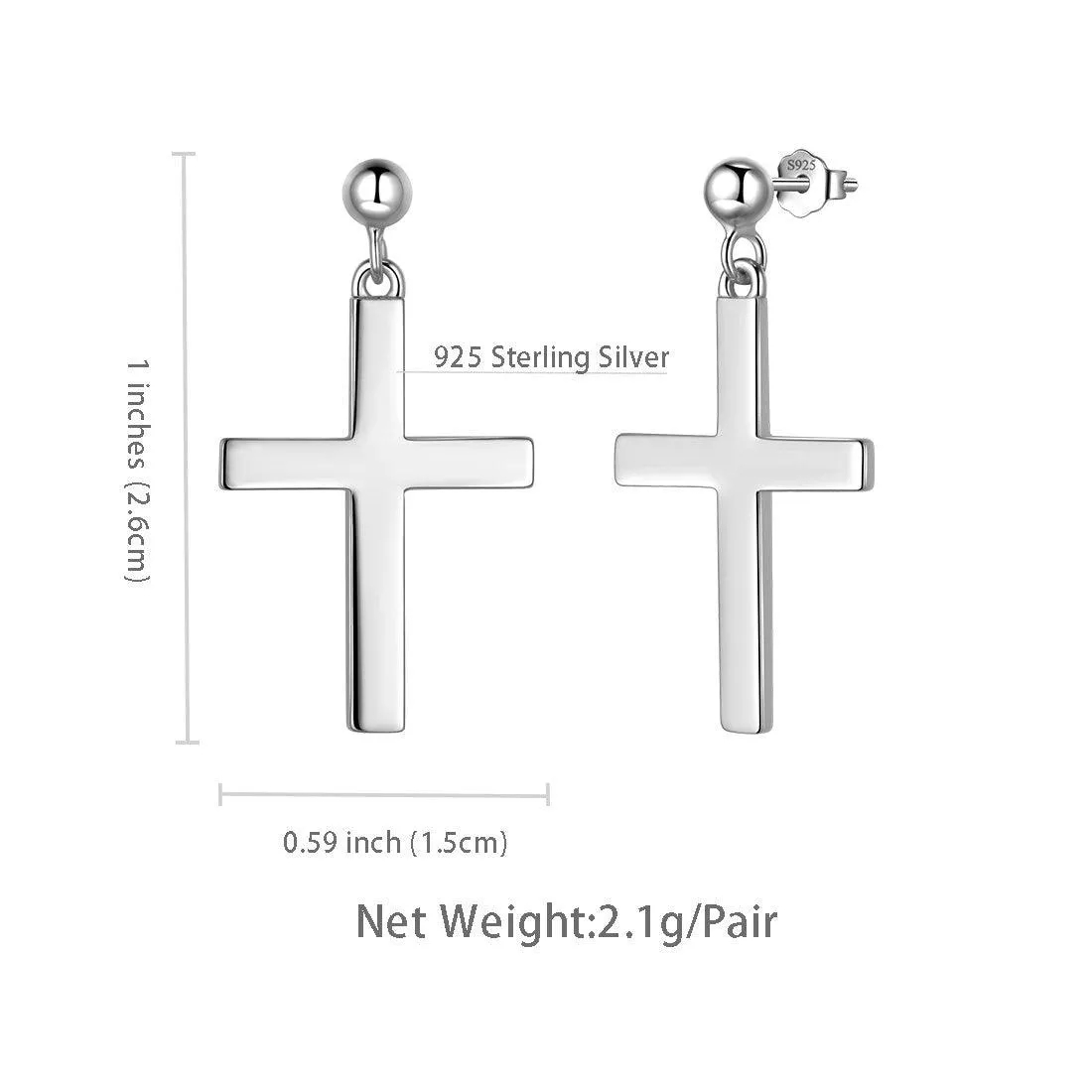 Tokyo Mart Classic Cross Drop Earrings Women Mens Jewelry Sterling Silver