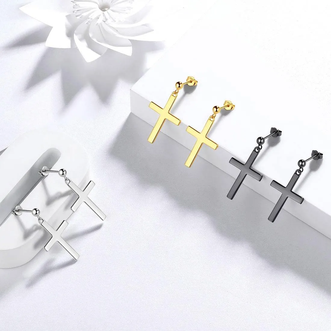 Tokyo Mart Classic Cross Drop Earrings Women Mens Jewelry Sterling Silver