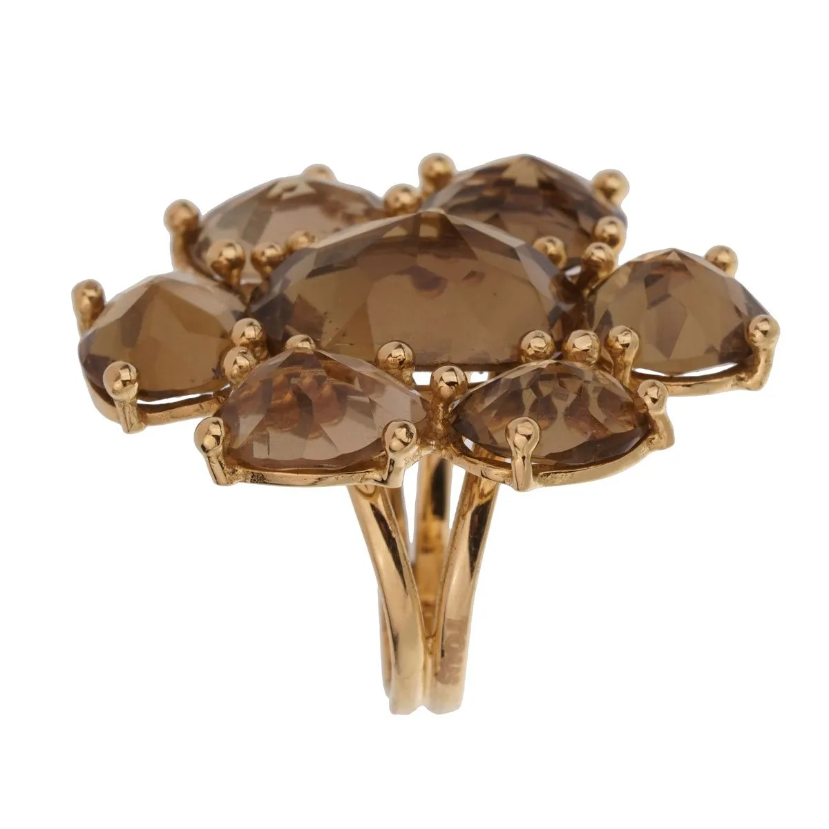 Tous Smoky Quartz Yellow Gold Cocktail Ring Sz 6 1/2