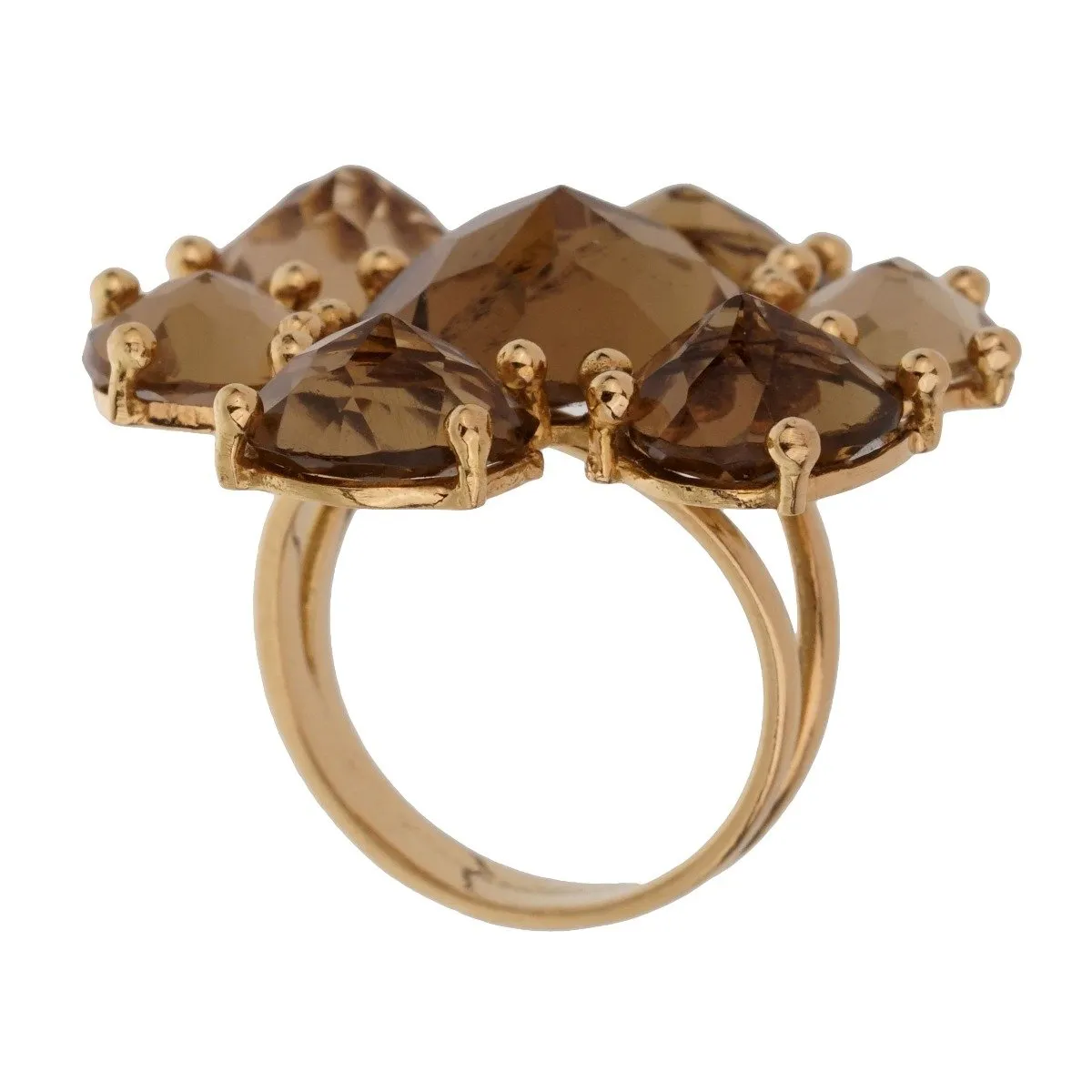 Tous Smoky Quartz Yellow Gold Cocktail Ring Sz 6 1/2