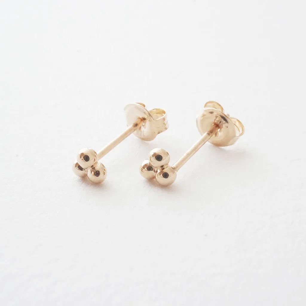 Trinity Ball Studs, 14k Gold