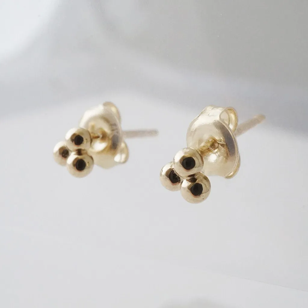 Trinity Ball Studs, 14k Gold