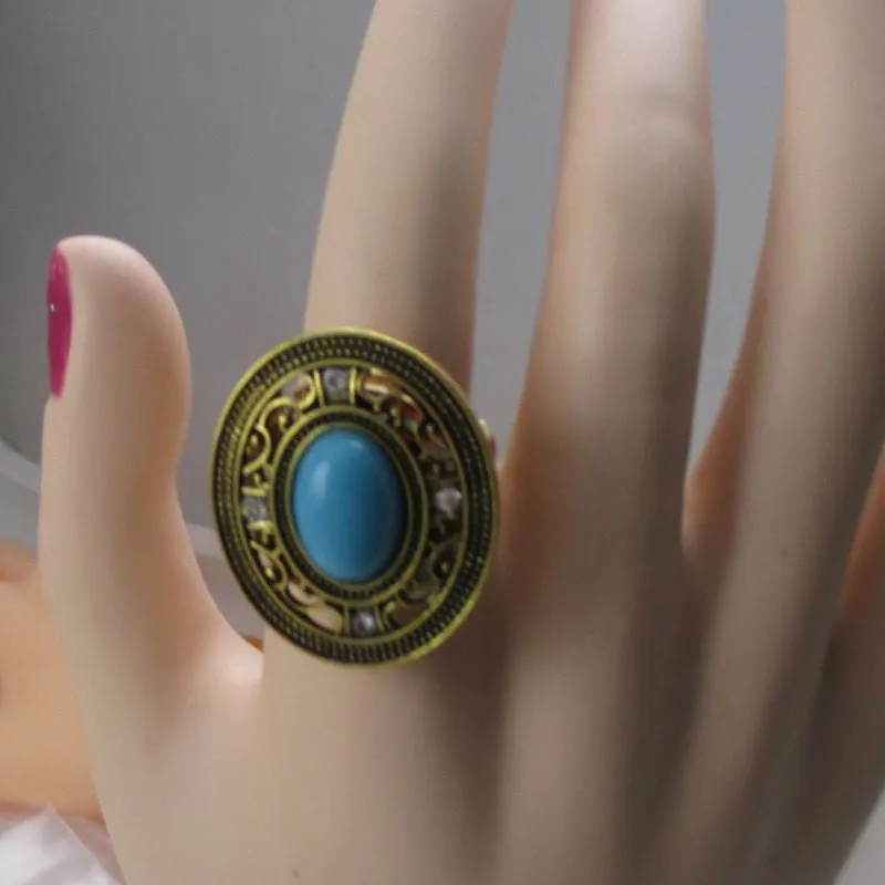 Turquoise Stone  Adjustable Fashion Gold Ring