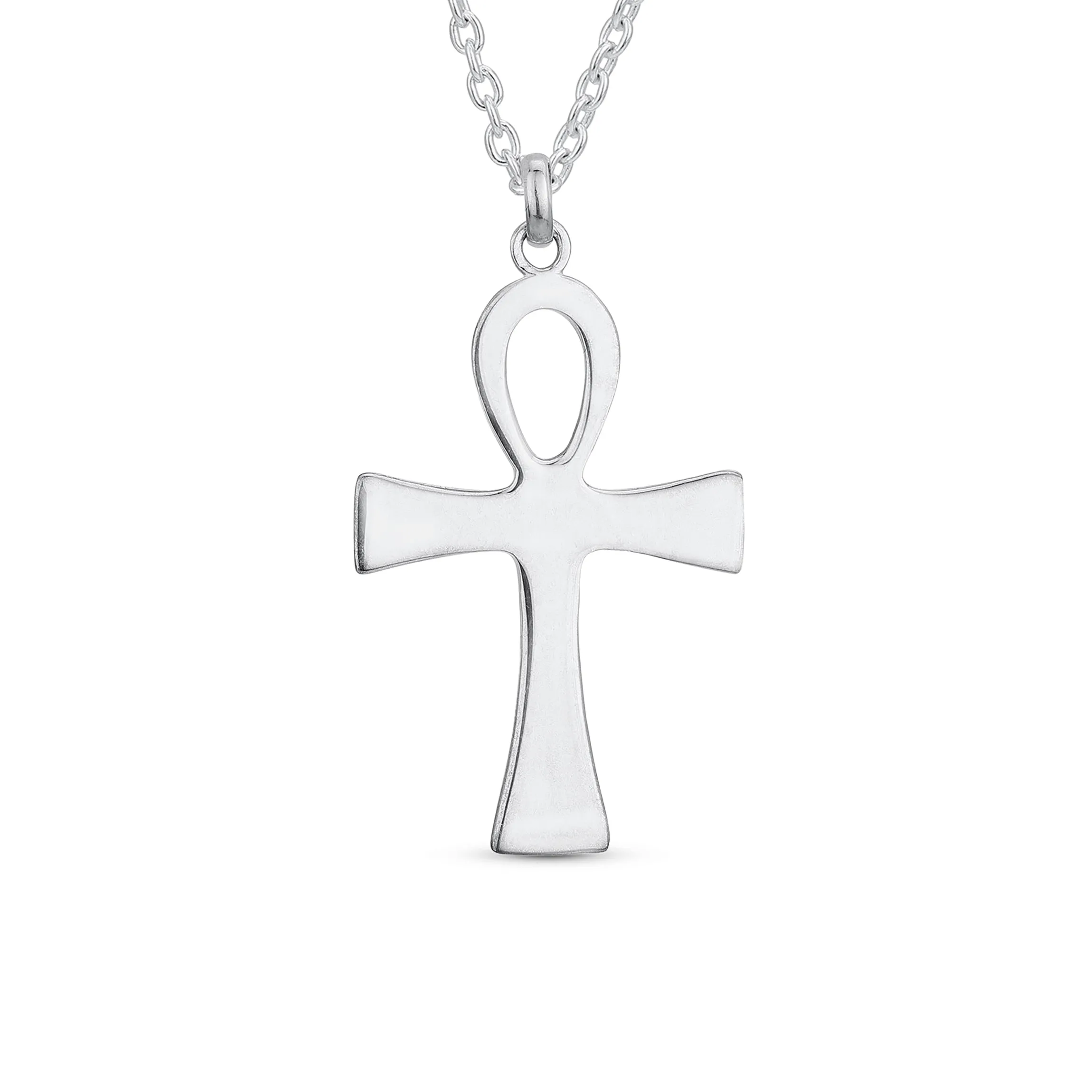 Unisex Sterling Silver Egyptian Ankh Cross Pendant Necklace - Key to Life Design