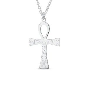 Unisex Sterling Silver Egyptian Ankh Cross Pendant Necklace - Key to Life Design