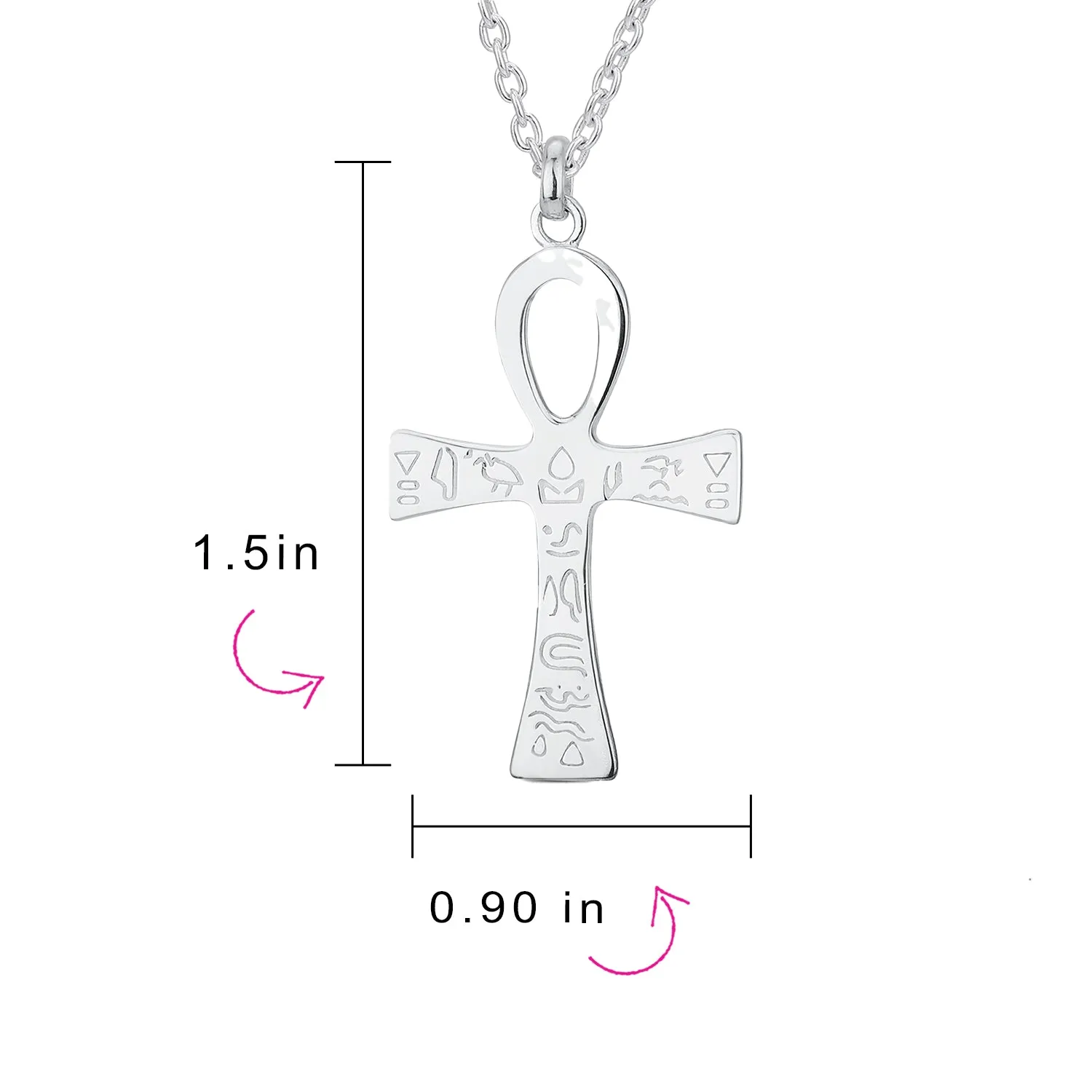 Unisex Sterling Silver Egyptian Ankh Cross Pendant Necklace - Key to Life Design