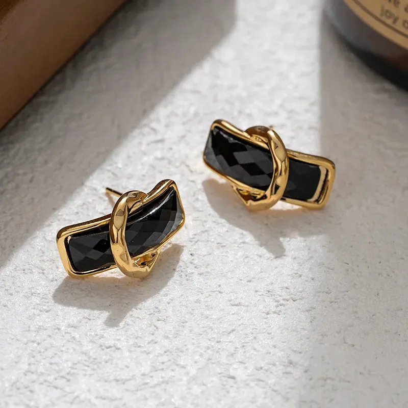 VAIGE Chic Black Geometric Rectangle Metal Earrings