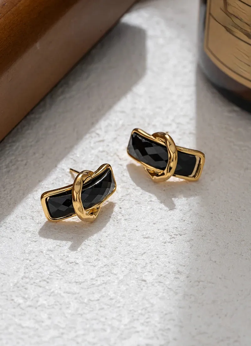 VAIGE Chic Black Geometric Rectangle Metal Earrings