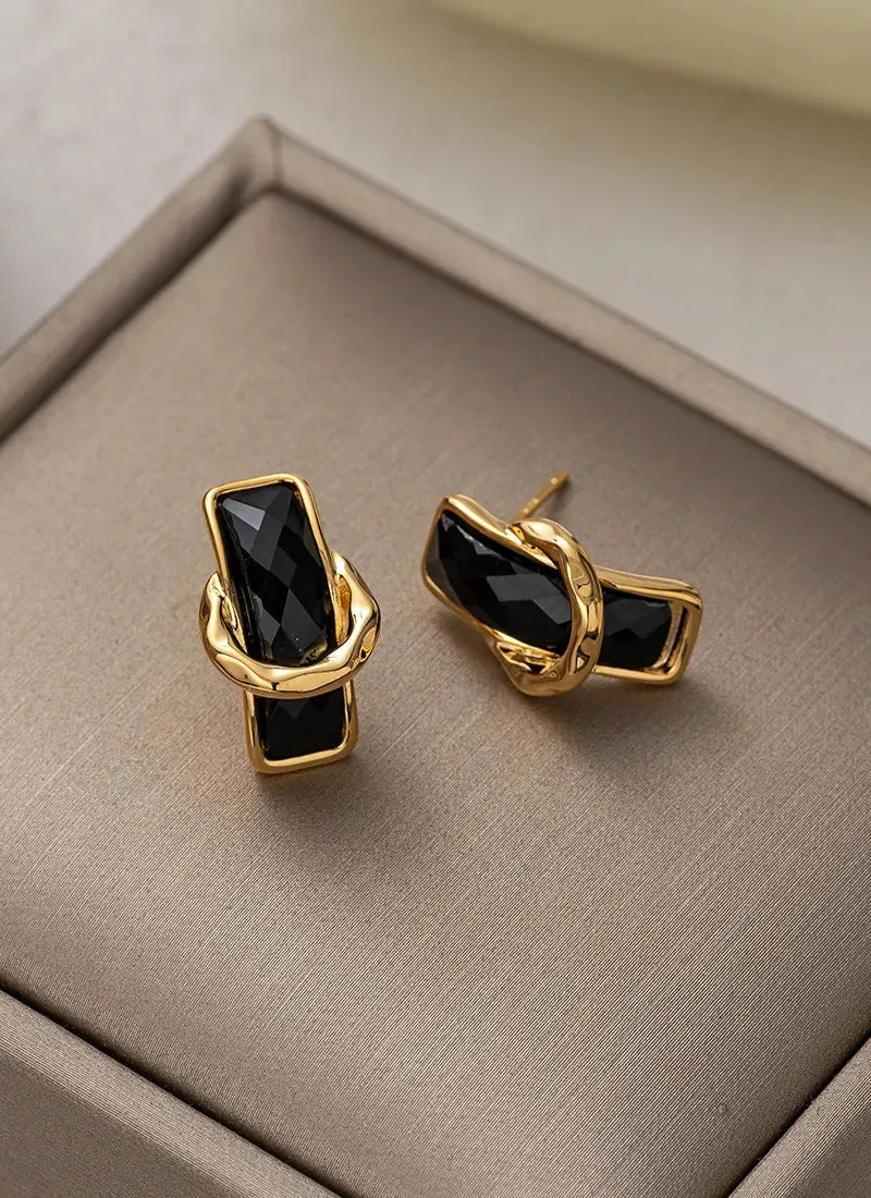 VAIGE Chic Black Geometric Rectangle Metal Earrings