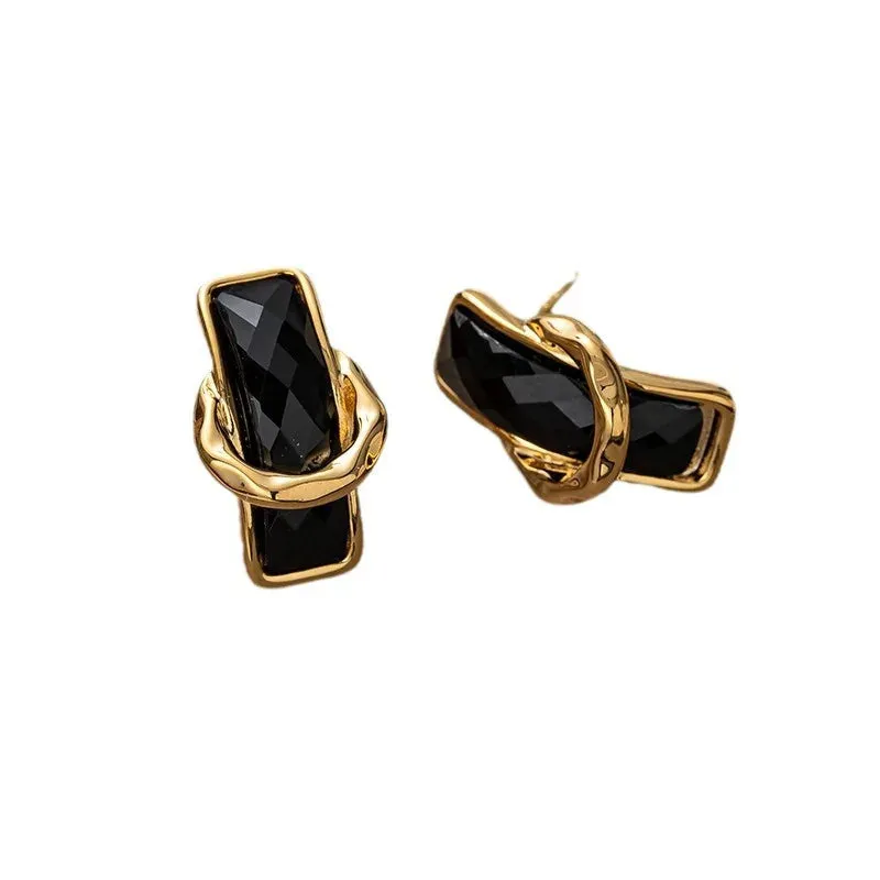 VAIGE Chic Black Geometric Rectangle Metal Earrings