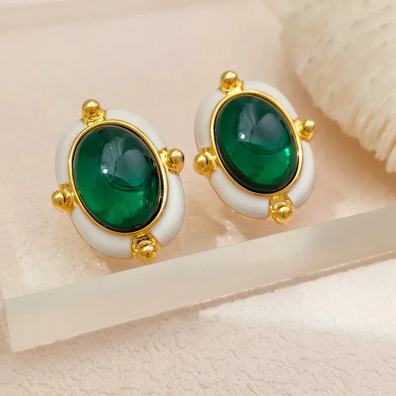 VAIGE Elegant Emerald Green Oval Resin Earrings