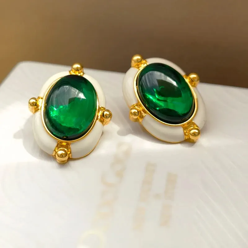 VAIGE Elegant Emerald Green Oval Resin Earrings