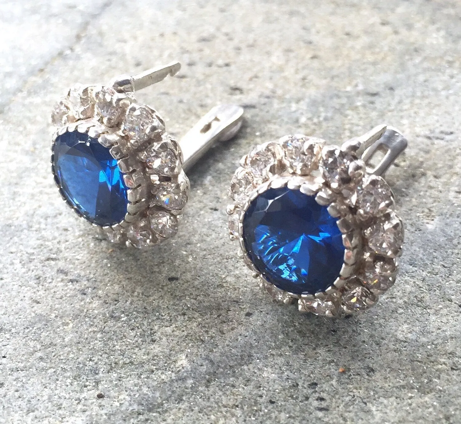 Victorian Sapphire Earrings - Blue Elegant Earrings - Vintage Flower Earrings