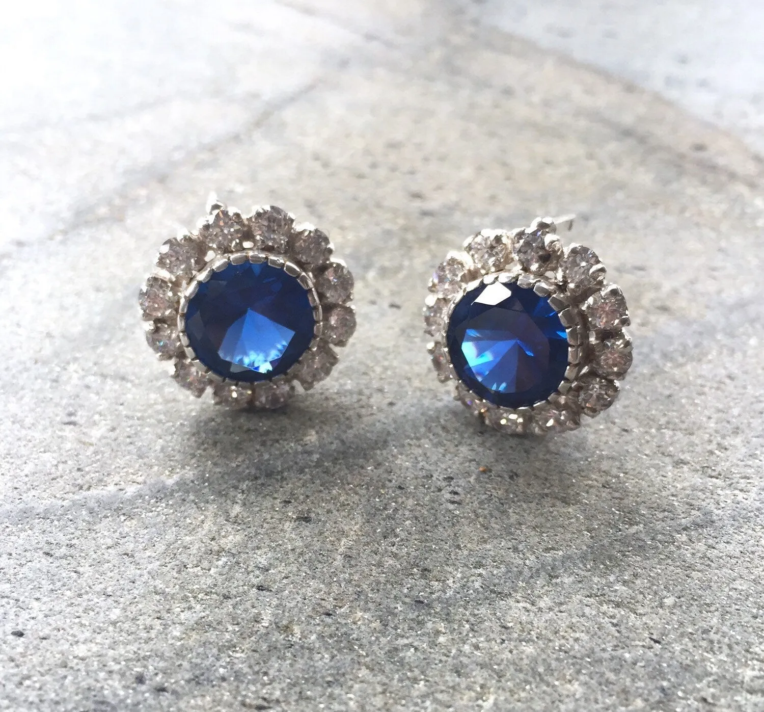 Victorian Sapphire Earrings - Blue Elegant Earrings - Vintage Flower Earrings