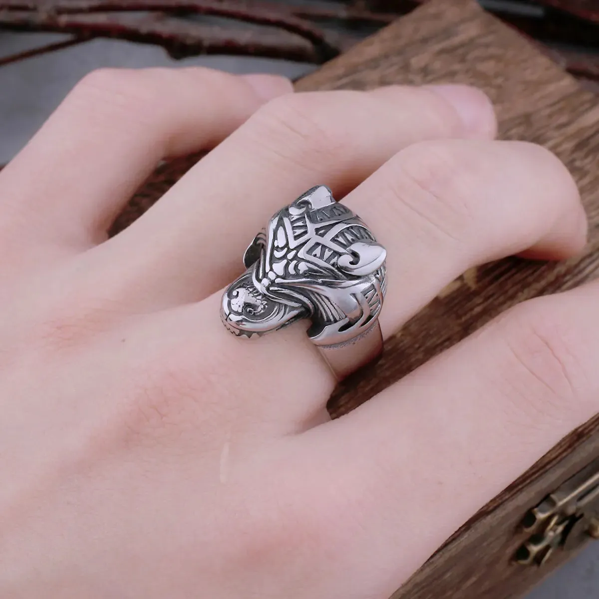 Viking Wolf Head Men Fashion Charm Vintage Punk Hip Hop Biker Viking Ring