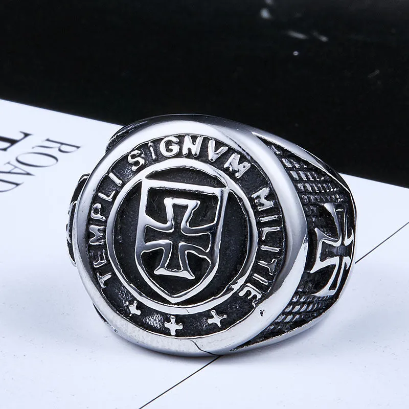 Vintage-Inspired Stainless Steel Men's Rings - Bold Knight and Temple Designs