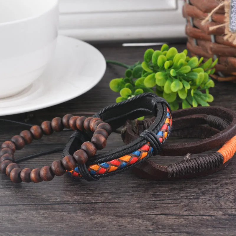 Vintage Multilayer Leather Bracelet Men Jewelry Bohemian Rock Wooden Bead Bracelets For Women Love Vintage Bracelets & Bangles