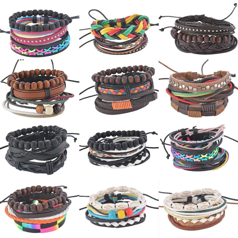 Vintage Multilayer Leather Bracelet Men Jewelry Bohemian Rock Wooden Bead Bracelets For Women Love Vintage Bracelets & Bangles