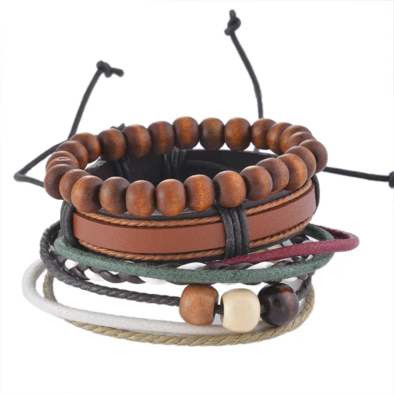 Vintage Multilayer Leather Bracelet Men Jewelry Bohemian Rock Wooden Bead Bracelets For Women Love Vintage Bracelets & Bangles