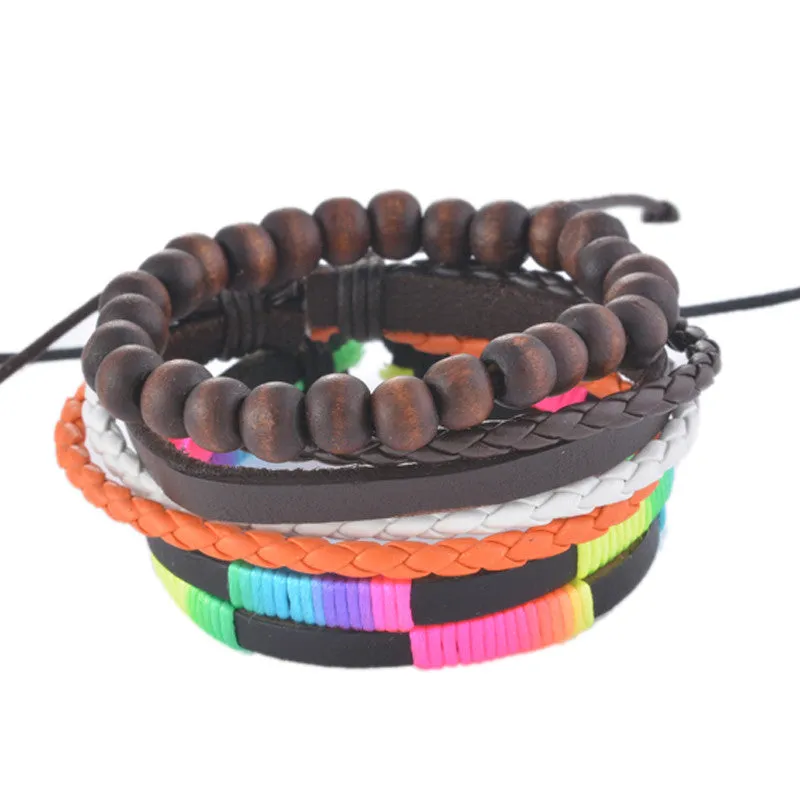 Vintage Multilayer Leather Bracelet Men Jewelry Bohemian Rock Wooden Bead Bracelets For Women Love Vintage Bracelets & Bangles