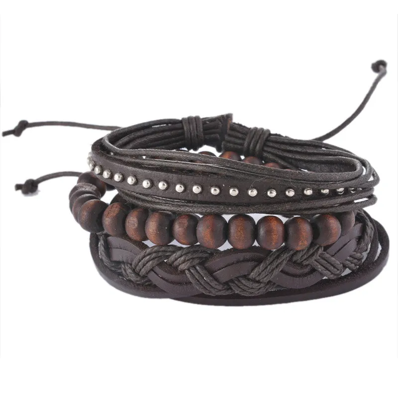 Vintage Multilayer Leather Bracelet Men Jewelry Bohemian Rock Wooden Bead Bracelets For Women Love Vintage Bracelets & Bangles