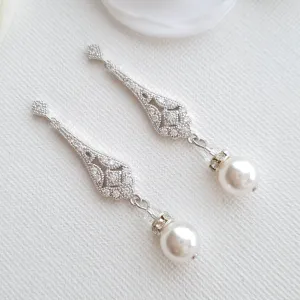 Vintage Round Pearl Drop Earrings-Lisa