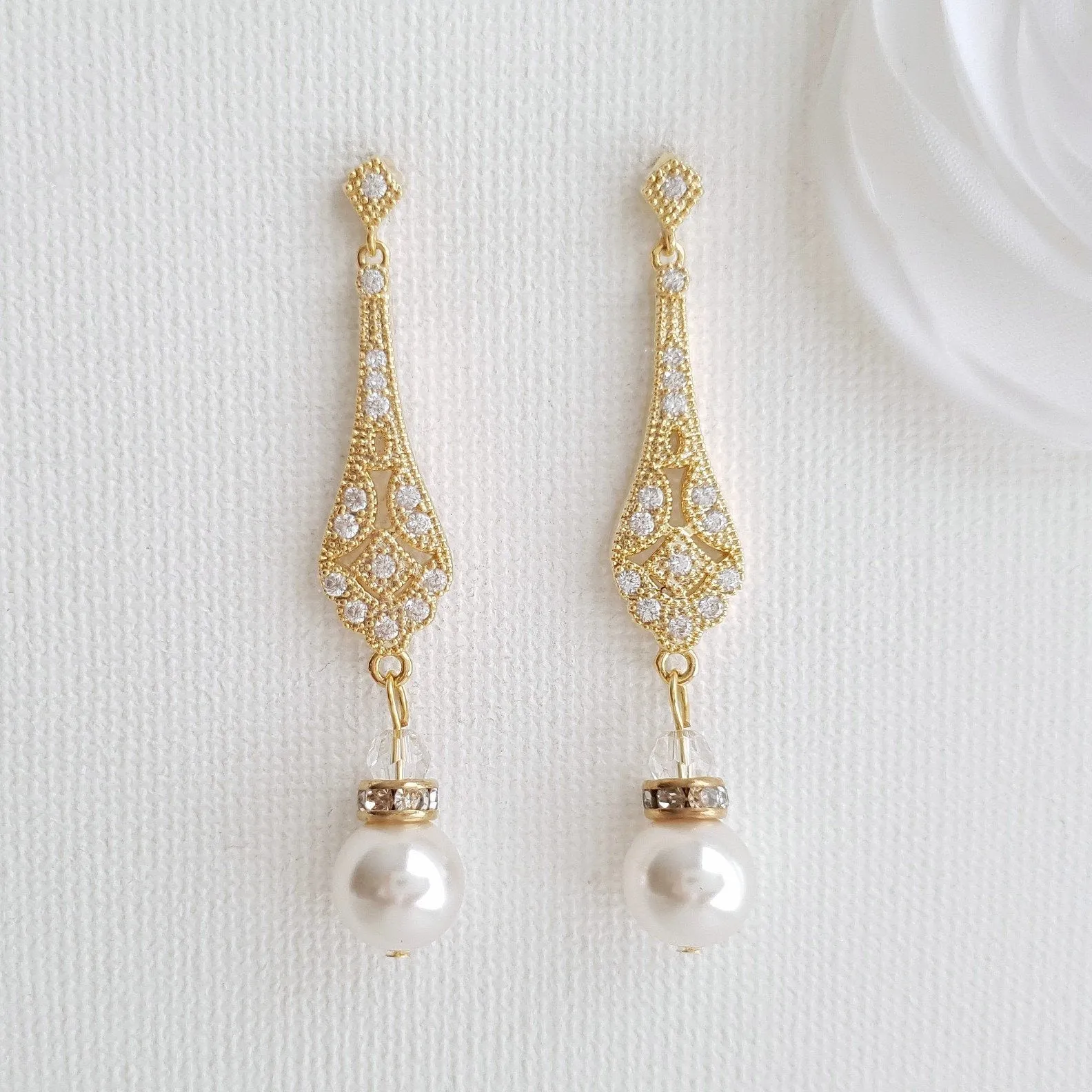 Vintage Round Pearl Drop Earrings-Lisa