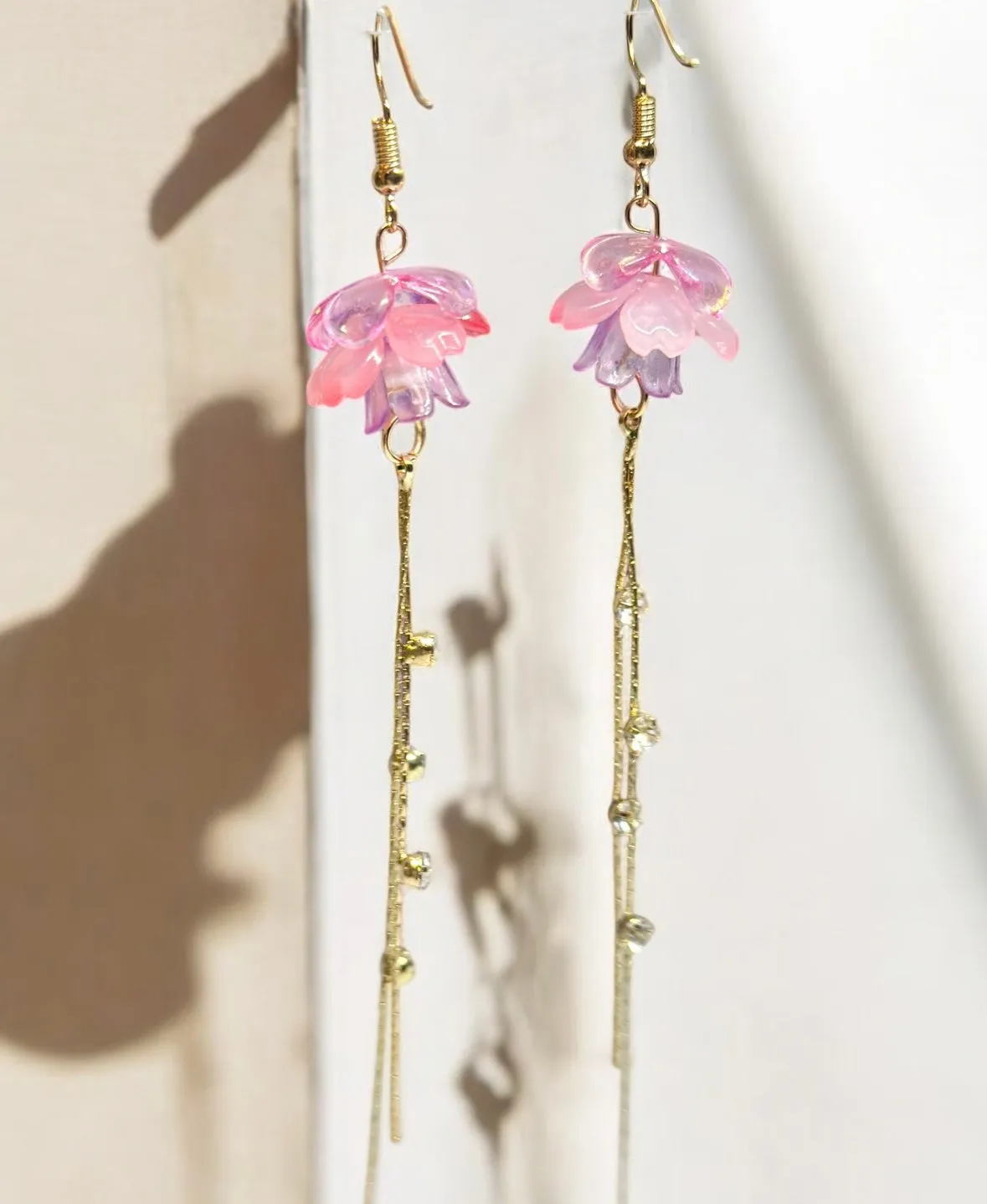 Whimsical - Sakura earrings | golden leaf mini flower earrings | elegant floral dangle chain earrings