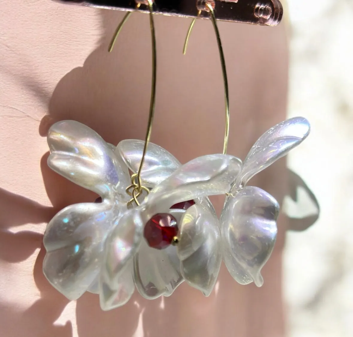 White - Large flower earrings | dangle petals floral earrings | bridal party wedding earring