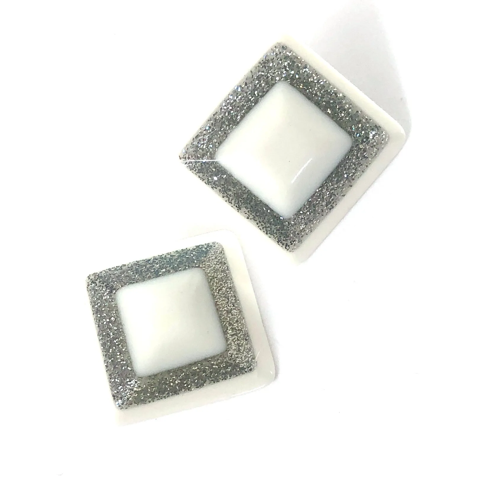 White Sparkle Square Stud Earrings