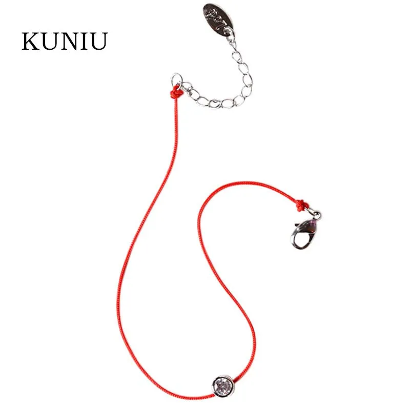 Women Bracelets Red String Hand Rope Simple One Crystal 2 Colors Fashion KUNIU Jewelry New Arrival Bracelets for Lovers