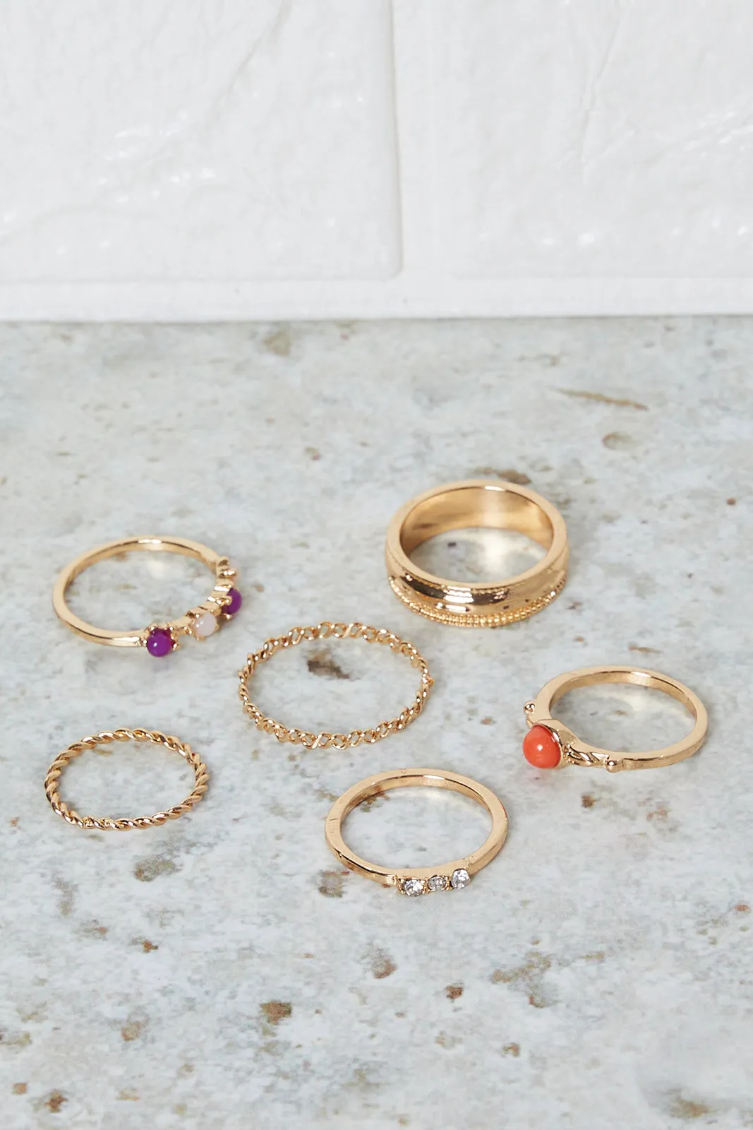 Women Gold Embellished Ring Set (Pack of 6)