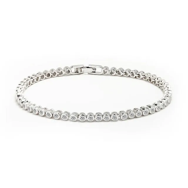 Women Tennis Bracelet Luxury Platinum Plated Round Clear CZ Tennis Bracelets & Bangles for Elegant Party Jewelry