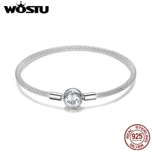 WOSTU High Quality Real 925 Sterling Silver Forever Love Bracelet For Women Fit Original Brand DIY Beads Charm Jewelry CQB105