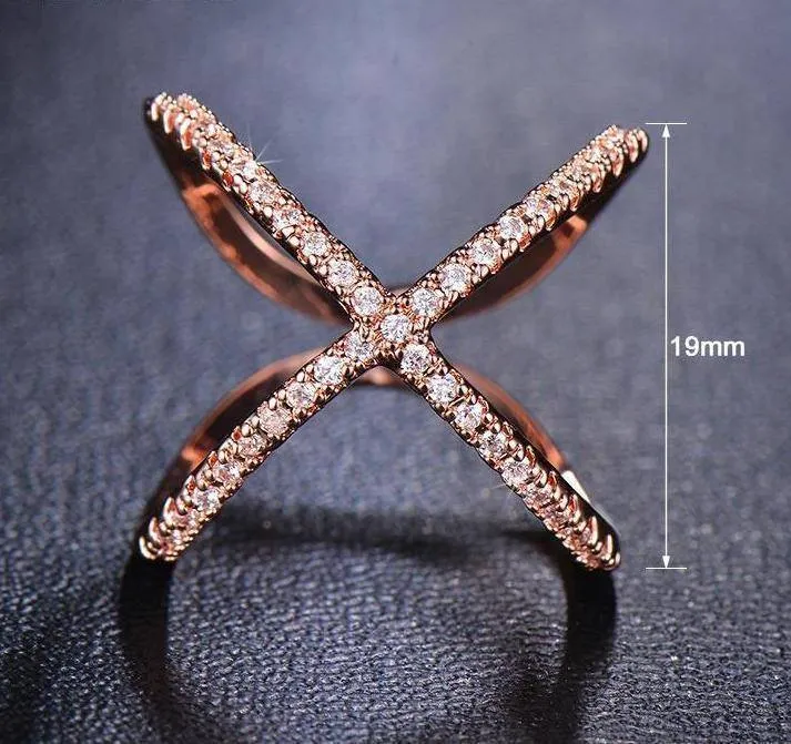 X Ring Adjustable Micro Paved Zirconia Cross Open Ring