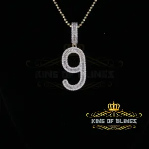 Yellow 925 Silver Baguette Numeric Number '9' Pendant 4.86ct Cubic Zirconia