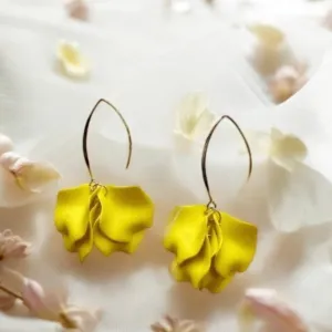 Yellow - flower earrings | dangle petals statement earrings | unique golden bar floral earrings | bridal party wedding earrings